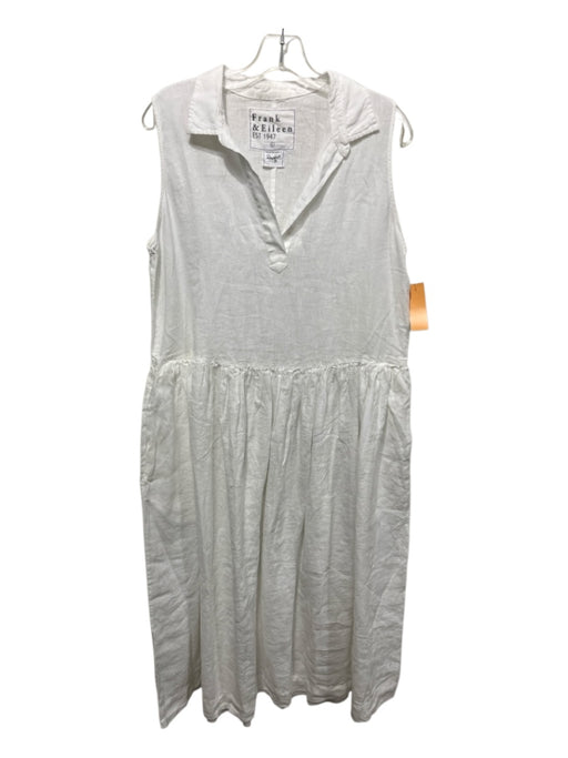 Frank & Eileen Size Large White Linen Sleeveless V Neck Sleeveless Maxi Dress White / Large