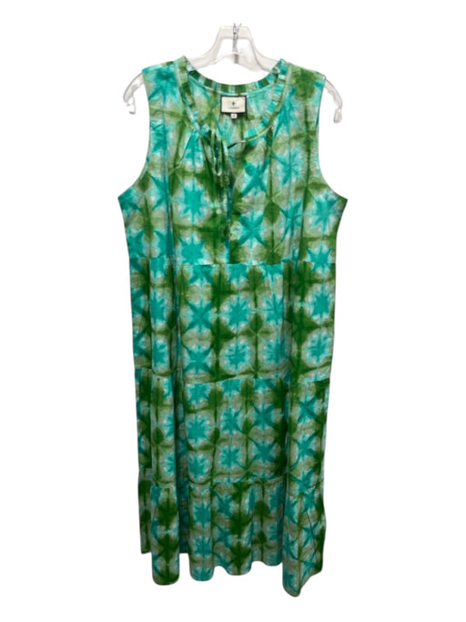 Tuckernuck Size XL Green, Aqua & Sage Cotton Sleeveless Tie Dye V Neck Dress Green, Aqua & Sage / XL