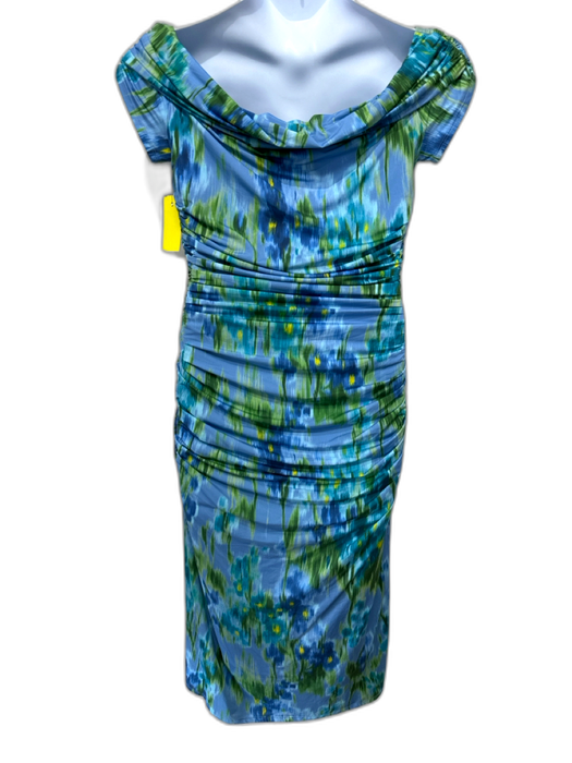 Carolina Herrera Size L Blue & Green Polyamide Blend Abstract Floral Dress Blue & Green / L