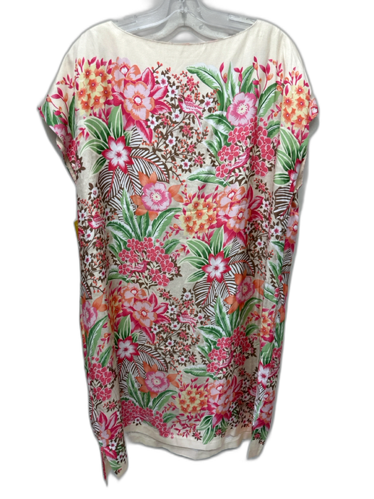 J. McLaughlin Size XL Beige, Pink & Green Viscose & Silk Cap Sleeve Floral Dress Beige, Pink & Green / XL