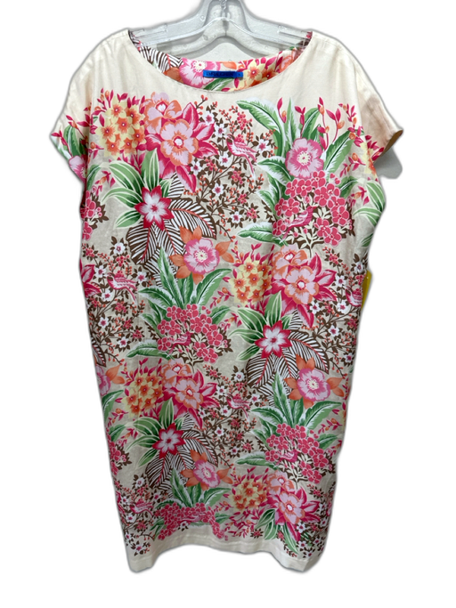 J. McLaughlin Size XL Beige, Pink & Green Viscose & Silk Cap Sleeve Floral Dress Beige, Pink & Green / XL