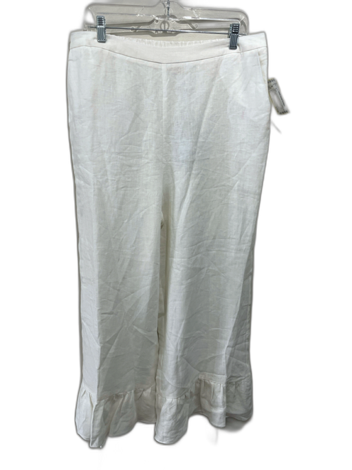 Mint Velvet Size XL Long White Linen Elastic Back Wide Leg Ruffle Ankle Pants White / XL Long