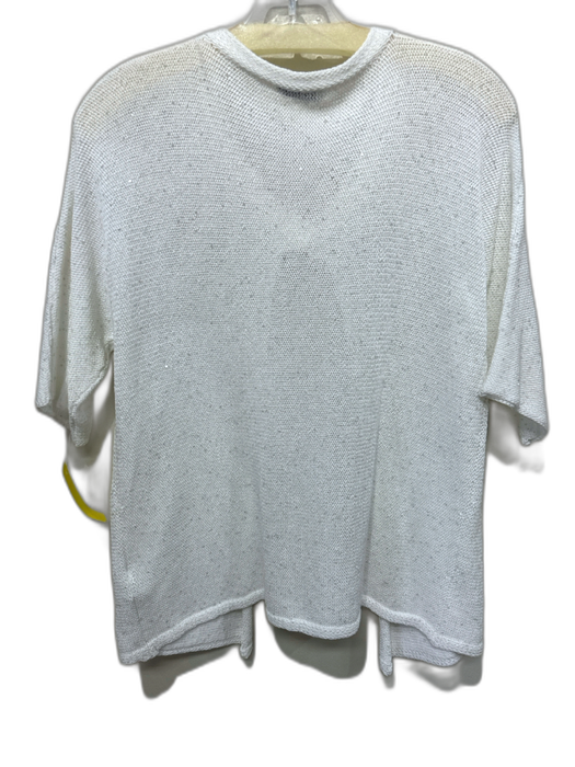 Peserico Size 46 White Cotton Knit Sequin Short Sleeve Snap Button Front Sweater White / 46