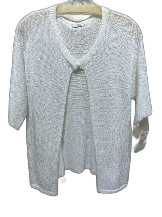 Peserico Size 46 White Cotton Knit Sequin Short Sleeve Snap Button Front Sweater White / 46