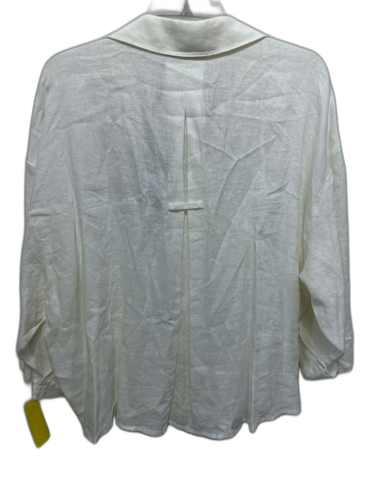 Mint Velvet Size XL Cream White Linen Long Cuff Sleeve Button Up Collared Top Cream White / XL