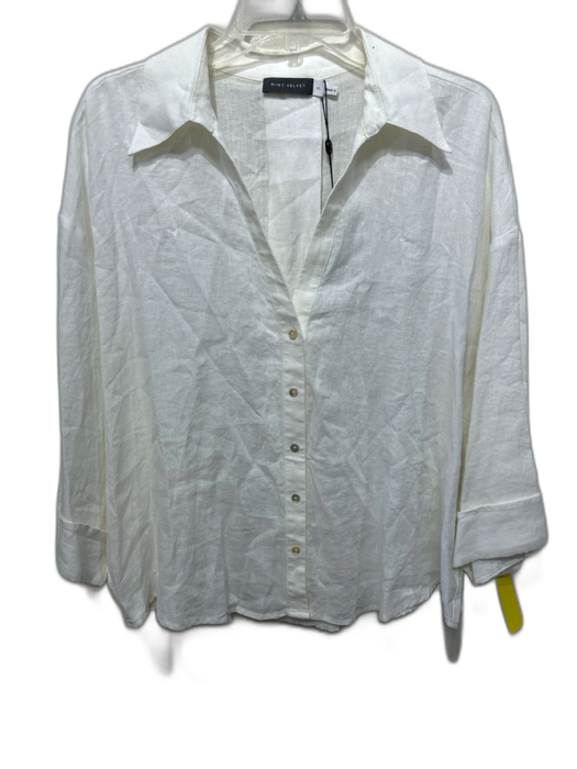 Mint Velvet Size XL Cream White Linen Long Cuff Sleeve Button Up Collared Top Cream White / XL