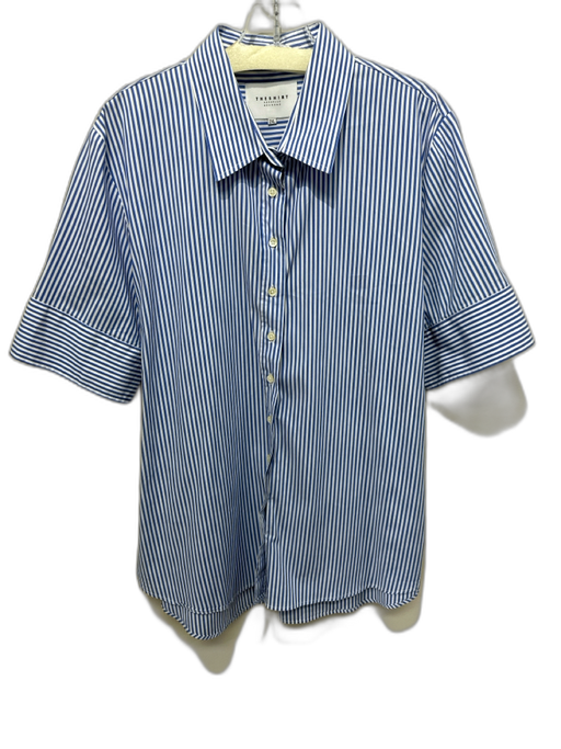 The Shirt Rochelle Behrens Size 2XL Blue & White Cotton Blend Striped Shirt Top Blue & White / 2XL