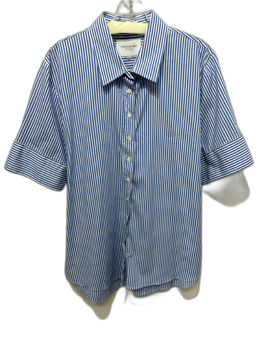 The Shirt Rochelle Behrens Size 2XL Blue & White Cotton Blend Striped Shirt Top Blue & White / 2XL