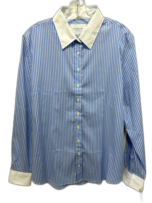 The Shirt Rochelle Behrens Size XL Blue & White Cotton Blend Striped Shirt Top Blue & White / XL