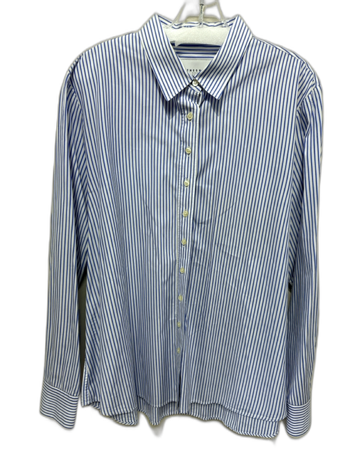 The Shirt Rochelle Behrens Size XL Blue & White Cotton Blend Striped Shirt Top Blue & White / XL