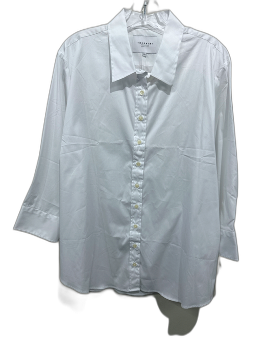 The Shirt Rochelle Behrens Size 2XL White Cotton Blend 3/4 Sleeve Collared Top White / 2XL