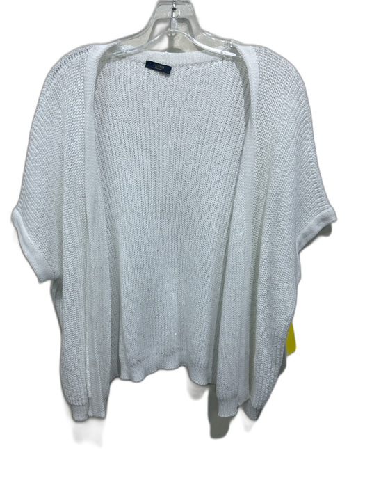 Peserico Size 44 White Cotton Knit Sequin Short Sleeve Snap Button Front Sweater White / 44