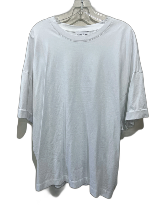 Reiss x NYBG Size L White & Green Cotton Short Sleeve Floral Embroidered Top White & Green / L