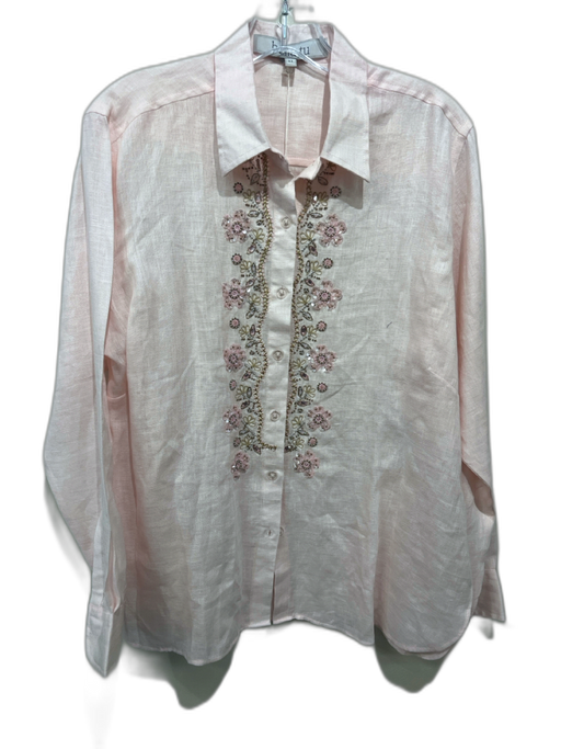 Bella Tu Size XL Pink & Gold Linen Long Sleeve Beaded Blouse Top Pink & Gold / XL