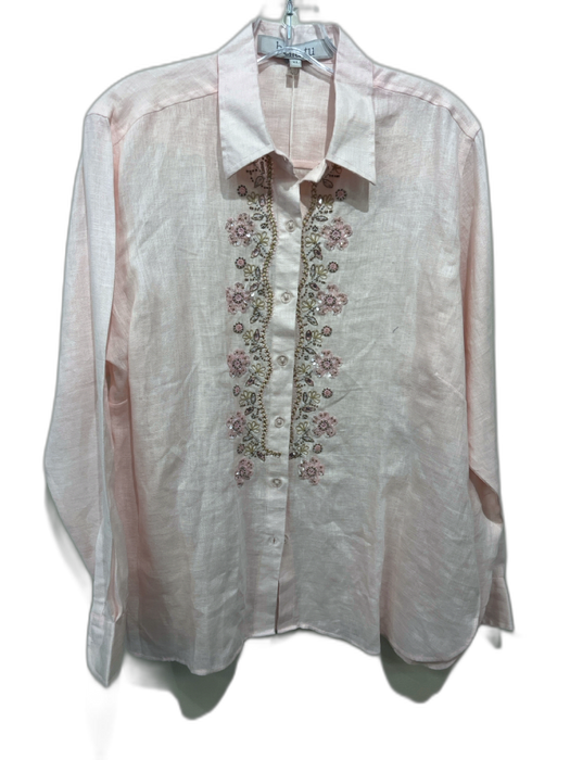 Bella Tu Size XL Pink & Gold Linen Long Sleeve Beaded Blouse Top Pink & Gold / XL