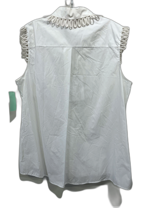 Akris Punto Size 14 White Cotton Sleeveless Trim Detail Blouse Top White / 14