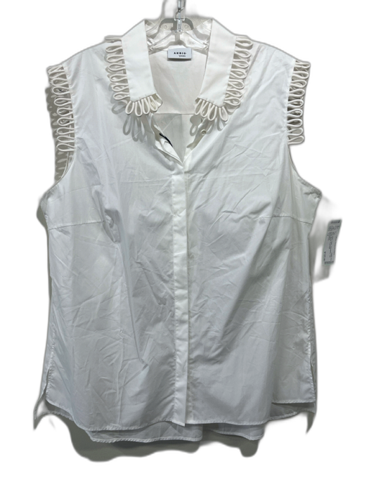 Akris Punto Size 14 White Cotton Sleeveless Trim Detail Blouse Top White / 14