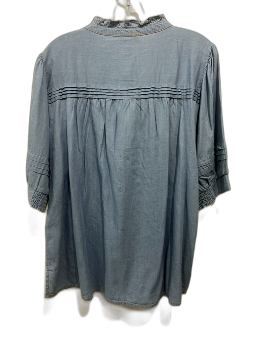ME + EM Size 14 Blue Cotton Short Puff Sleeve Pintuck Buttons Top Blue / 14