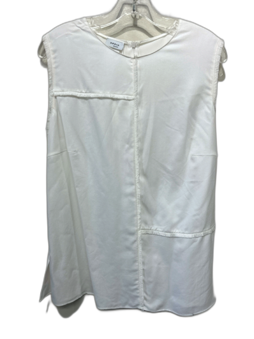 Akris Punto Size 14 White Lyocell Sleeveless Fringe Back Zip Top White / 14