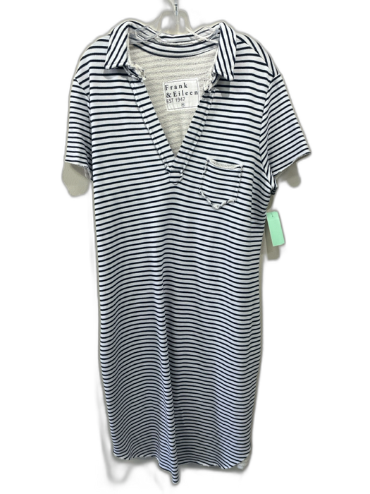 Frank & Eileen Size XL Navy Blue & White Cotton Short Sleeve Stripe Dress Navy Blue & White / XL