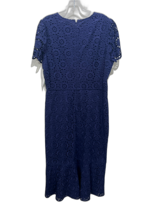 Shoshanna Size 14 Dark Blue Cotton Short Sleeve Crochet Lace Midi Dress Dark Blue / 14