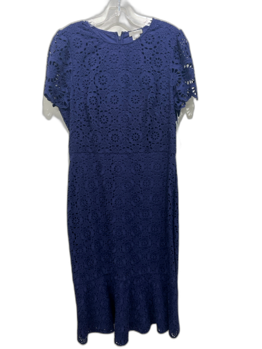 Shoshanna Size 14 Dark Blue Cotton Short Sleeve Crochet Lace Midi Dress Dark Blue / 14