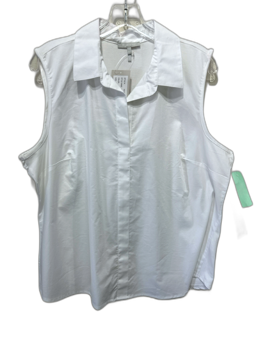 Hinson Wu Size XL White Cotton Sleeveless Collar Split V neck Top White / XL