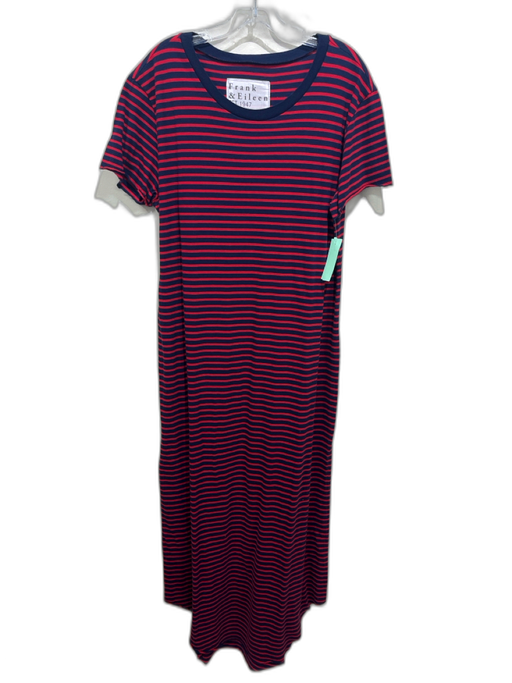 Frank & Eileen Size XL Navy Blue & Red Cotton Short Sleeve Striped T Shirt Dress Navy Blue & Red / XL