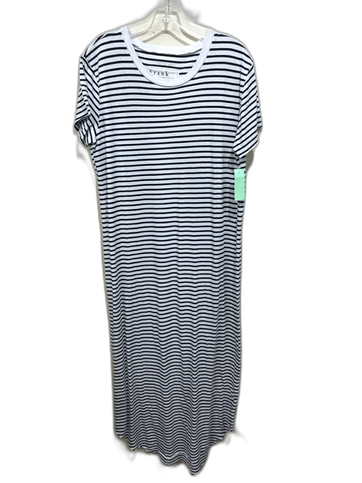 Frank & Eileen Size XL White & Navy Blue Cotton Short Sleeve Striped Midi Dress White & Navy Blue / XL