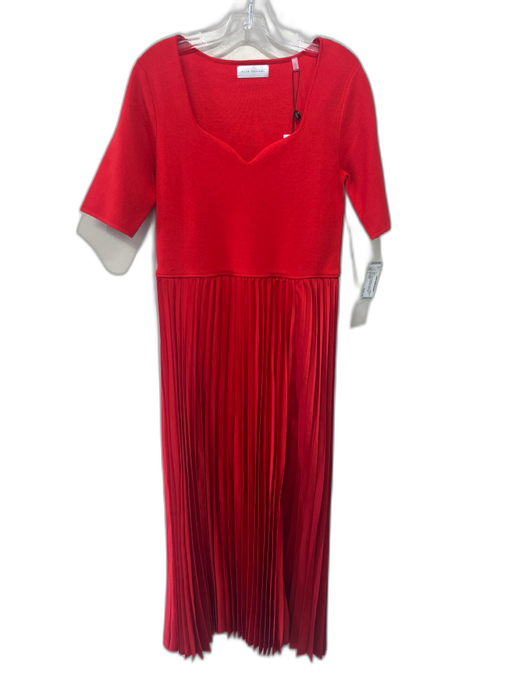 Elie Tahari Size L Red Polyester & Viscose Short Sleeve Knit Midi Dress Red / L
