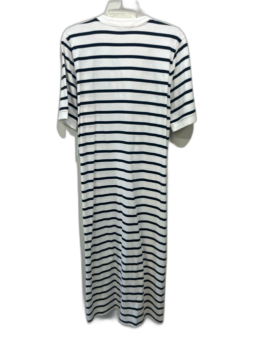 Frame Size XL White & Navy Blue Organic Cotton Short Sleeve Stripe Buttons Dress White & Navy Blue / XL