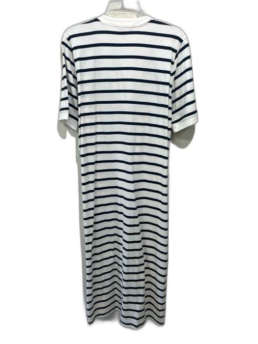 Frame Size XL White & Navy Blue Organic Cotton Short Sleeve Stripe Buttons Dress White & Navy Blue / XL