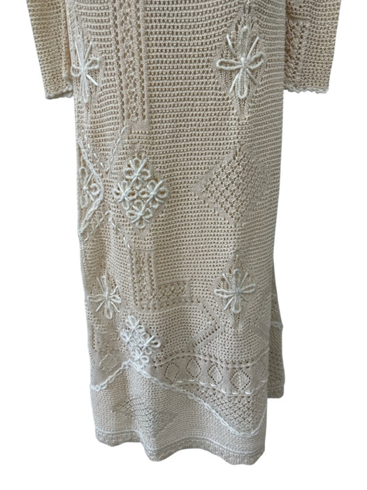 Lafayette 148 Size L Ecru Cream Cotton Long Sleeve Loose Knit Floral Midi Dress Ecru Cream / L