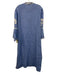 Asha Size XL Blue & White Linen Long Trumpet Sleeve Floral Embroidery Maxi Dress Blue & White / XL