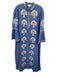 Asha Size XL Blue & White Linen Long Trumpet Sleeve Floral Embroidery Maxi Dress Blue & White / XL