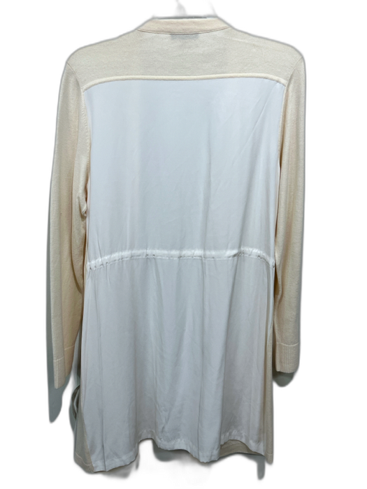 Lafayette 148 Size M Cream & White Wool & Silk Long Sleeve Fabric Block Cardigan Cream & White / M