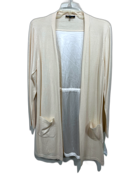 Lafayette 148 Size M Cream & White Wool & Silk Long Sleeve Fabric Block Cardigan Cream & White / M