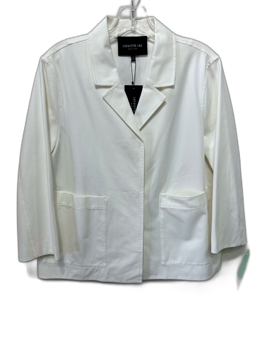 Lafayette 148 Size S White Cotton & Polyamide Patch Pockets Buttons Jacket White / S