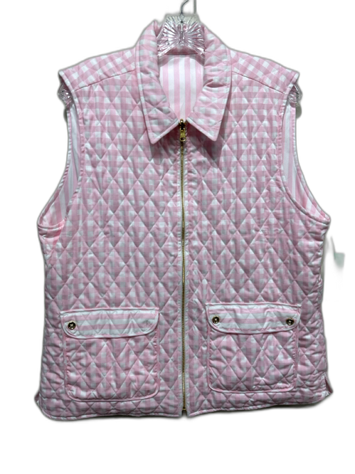 Hinson Wu Size 1/S Pink & White Cotton Zip Up Quilted Flap Pockets Vest Pink & White / 1/S