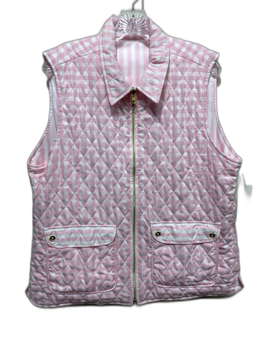 Hinson Wu Size 1/S Pink & White Cotton Zip Up Quilted Flap Pockets Vest Pink & White / 1/S