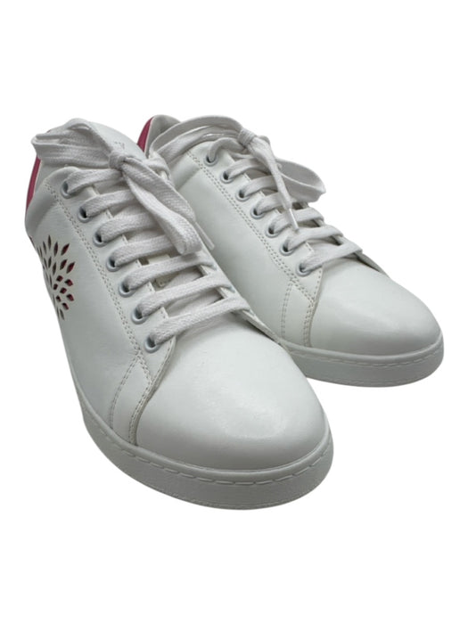 Mulberry Shoe Size 41 White & Pink Leather Color Block lace up Low Top Sneakers White & Pink / 41