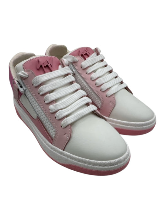 Giuseppe Zanotti Shoe Size 39.5 Pink & White Leather Lace Up Low Top Sneakers Pink & White / 39.5