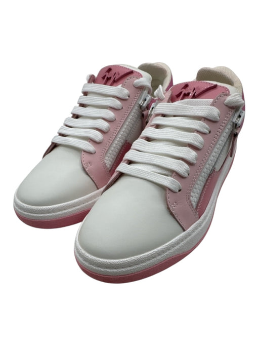 Giuseppe Zanotti Shoe Size 39.5 Pink & White Leather Lace Up Low Top Sneakers Pink & White / 39.5