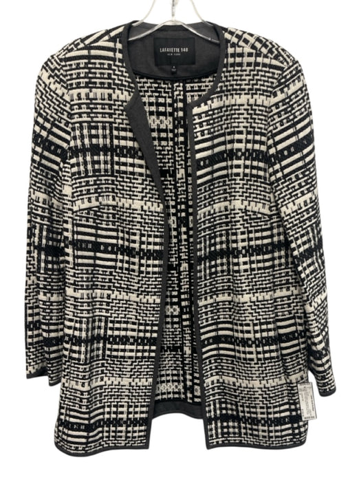Lafayette 148 Size 6 Black & White Cotton Blend Textured Open Front Jacket Black & White / 6