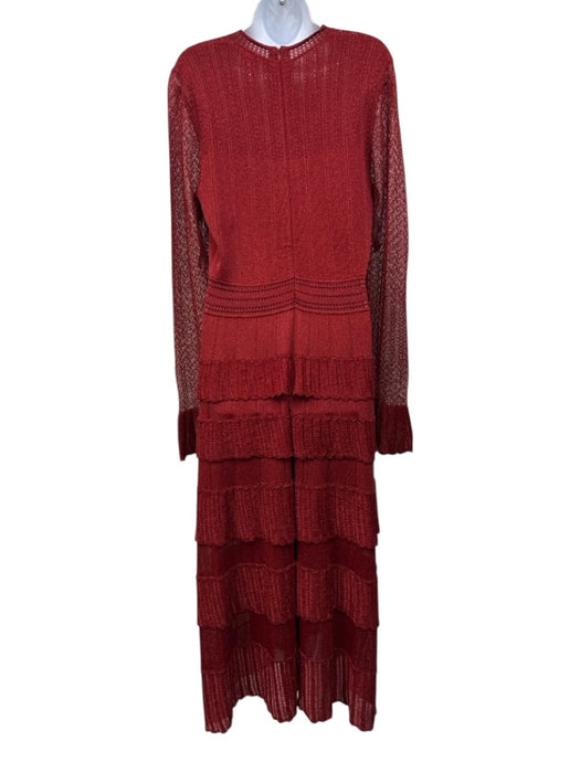Lela Rose Size L Red Viscose Blend Metallic Zip Back Round Neck Dress Red / L