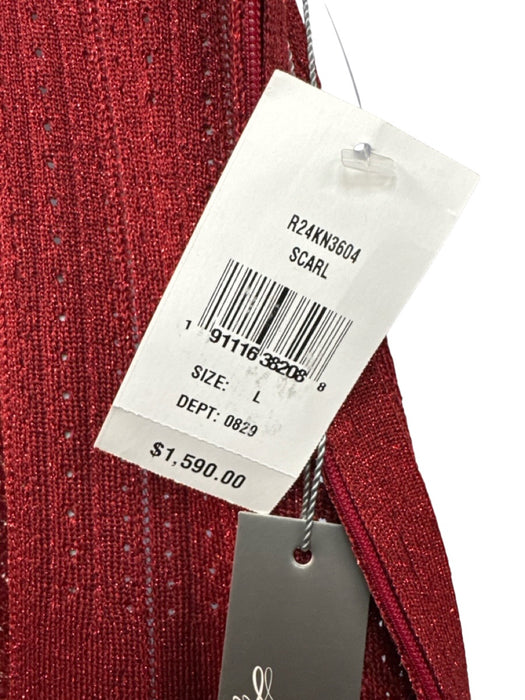 Lela Rose Size L Red Viscose Blend Metallic Zip Back Round Neck Dress Red / L