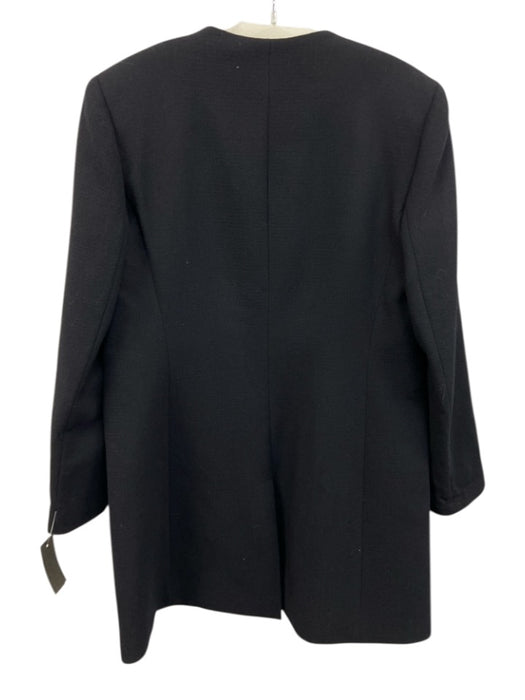 Lafayette 148 Size 12 Black Wool 1 Button V Neck S Chain Jacket Black / 12