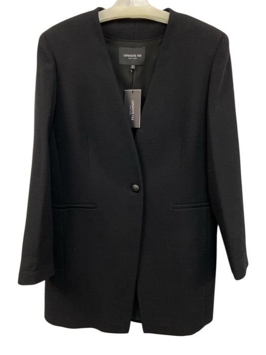 Lafayette 148 Size 12 Black Wool 1 Button V Neck S Chain Jacket Black / 12