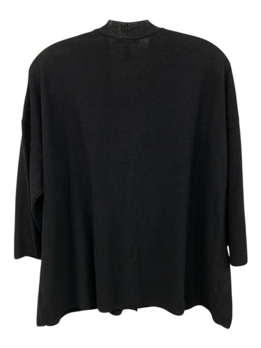 Eileen Fisher Size L Black Linen Blend Open Front 3/4 Sleeve Cardigan Black / L