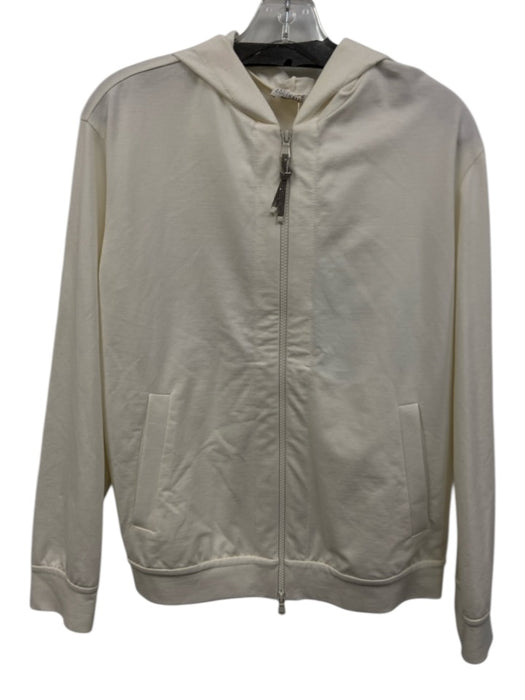 Brunello Cucinelli Size L Cream Cotton Blend Zip Front Hooded Long Sleeve Jacket Cream / L